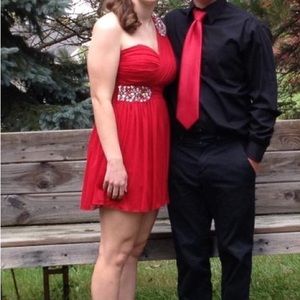 Red, one shoulder homecoming dress